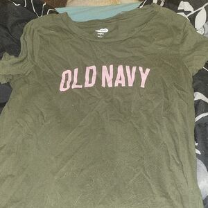 Old Navy Green Tee with Pink Lettering